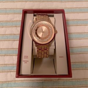 Merona crystal accent rose gold tone watch